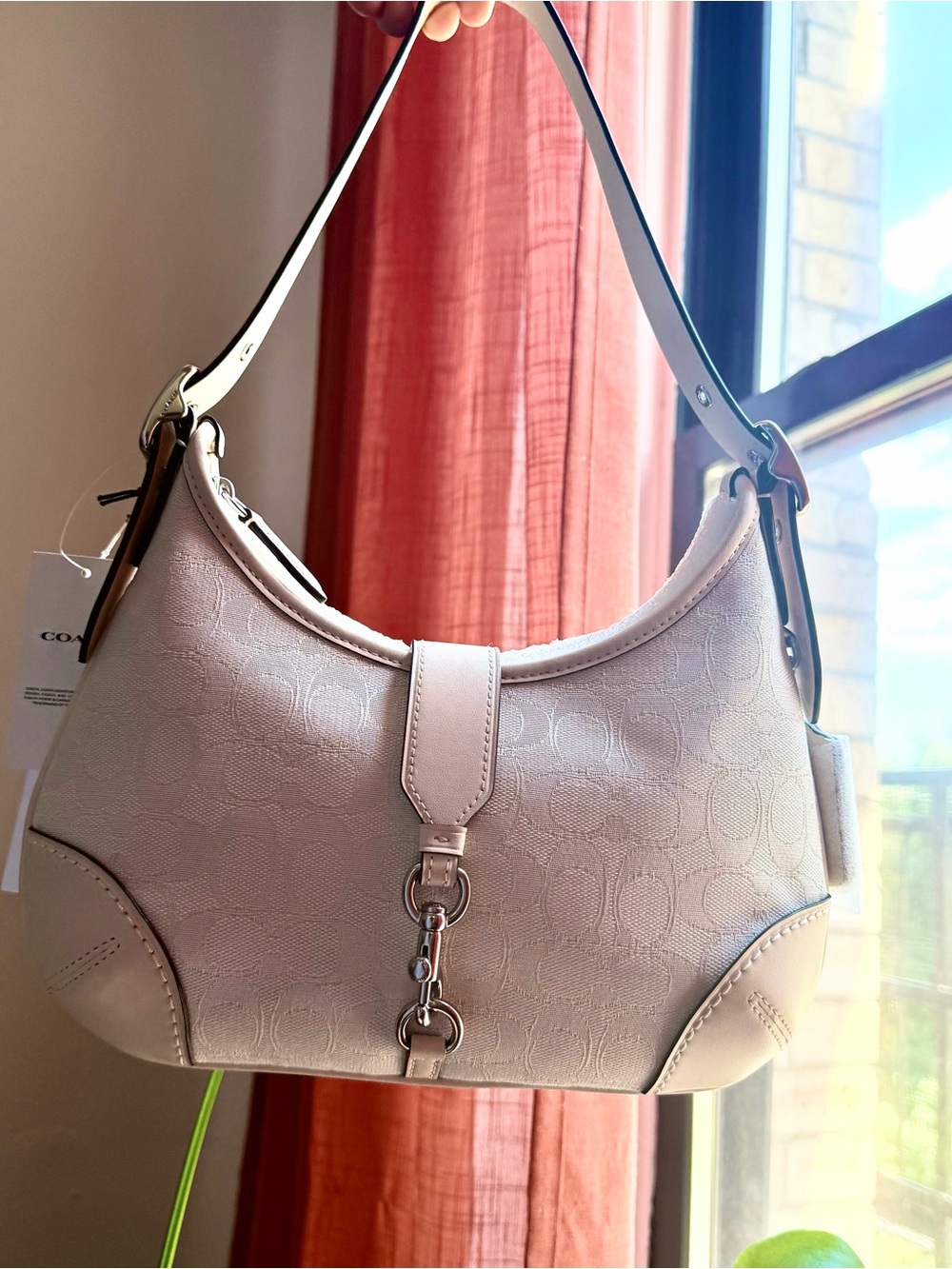 Coach Signature Jacquard Hampton Hobo | Light Cloud/Chalk | NWT | CBF16